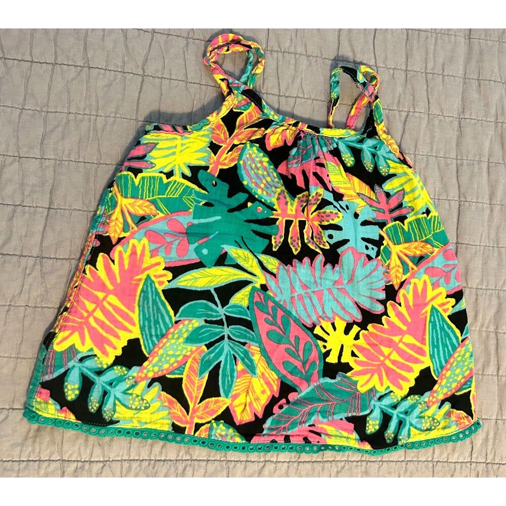 Cat & Jack Green Black Leaf Graphic Sleeveless Tank Top Girls Size Medium